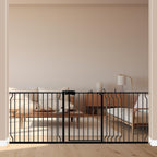 ALLAIBB Extra Wide Pressure Mounted Baby Gate Walk Through Child Kids Safety Toddler Tension Black Long Large Pet Dog Gates with Extension for doorways Kitchen (71.65-85.03"/182-218cm, Black)