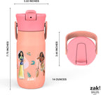 Zak Designs Harmony Disney Princess Kid Water Bottle for Travel or At Home, 14oz Recycled Stainless Steel is Leak-Proof When Closed and Vacuum Insulated (Ariel, Mulan, Moana, Cinderella)