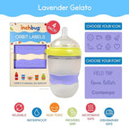 InchBug Orbit Labels Baby Bottle and Water Bottle Silicone Name Bands – Personalized Reusable Label Set for Daycare, Sippy Cups, Preschool, Elementary School, Dishwasher Safe, 4-Pack (Lavender Gelato)