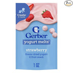 Gerber Stage 3 Baby Food Snacks, Strawberry Yogurt Melts, Freeze Dried Yogurt and Fruit Snacks for Babies, Baby Led Feeding, 7-Pack