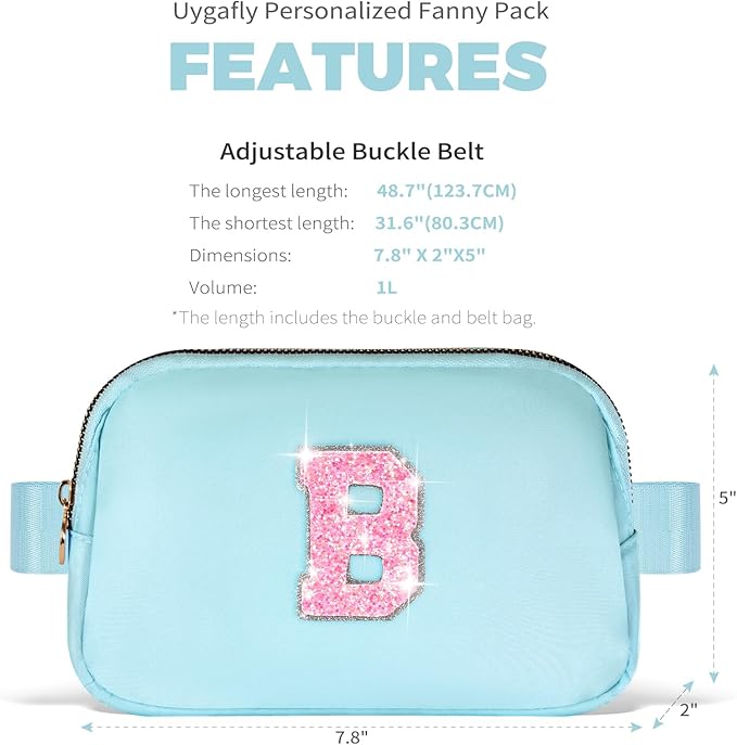 Fanny Pack Belt Bag Crossbody Bags with Initials Letter Patch Trendy Stuff for Teens Cute Stuff Birthday Gifts for Teenager Girls | B,Blue Bag