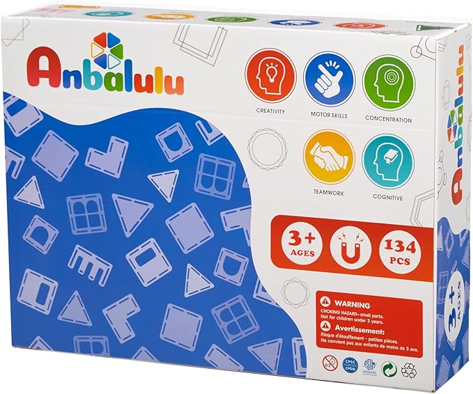 Magnetic Building Tiles, 134PCS Large Magnet Building Set,Magnetic Blocks, 3D STEM Stacking Toys, Magnets Toy for Kids Boys Girls