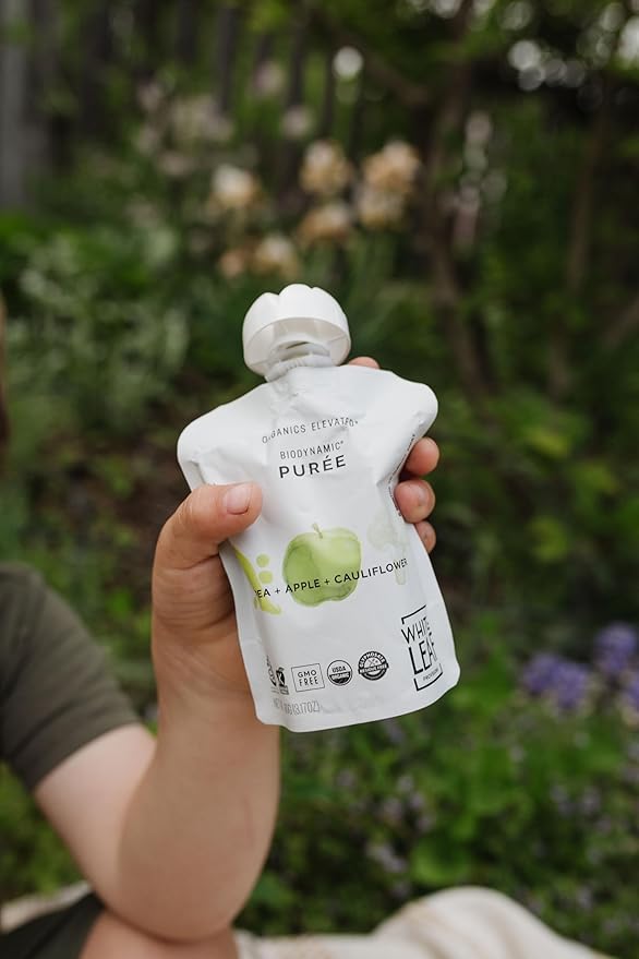 White Leaf Provisions Organic Purees / Baby Food Pouches - Fruits, Veggies & Grains, Toddler snack, Regeneratively Farmed, No Added Sugar, Non-GMO, BPA-Free Pouches 3.17 oz (Pack of 24) Pea + Apple + Cauliflower)