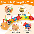 Baby Sensory Caterpillar Toys 0-3 Month Music Animal Stuffed Plush Toy for Infant 0-3-6-12 Month Tummy Time with Crinkle Rattle for Newborn 9-12 Month Texture Toy for Boy Girl Birthday Shower 1
