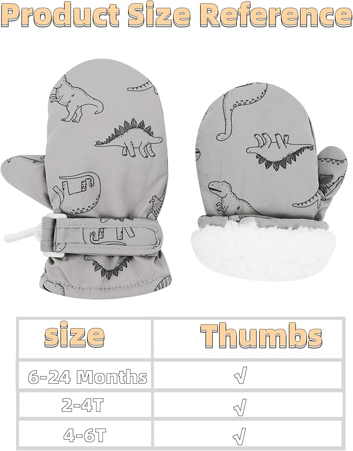 Toddler Gloves Kids Mittens Winter Warm Lined Fleece Gloves Waterproof Snow Baby Mitten for Boys Girls