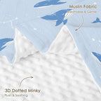 Whale Baby Blankets for Boys Girls, Soft Nursery Minky Blankets with Muslin and Dotted Fleece Back 30x40 inches, Receiving Bed Quilt for Newborn, Infants, Toddlers