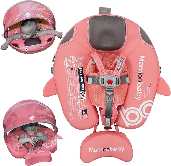 Mambobaby Float with Removable UPF50+ UV Sun Protection Canopy, Infant Pool Float Swimming Float with Tail & Adjustable Safety Seat, Baby Floats for Pool Bathtub (Narwhal Pink-L03NPCTLURBKMF01L03)