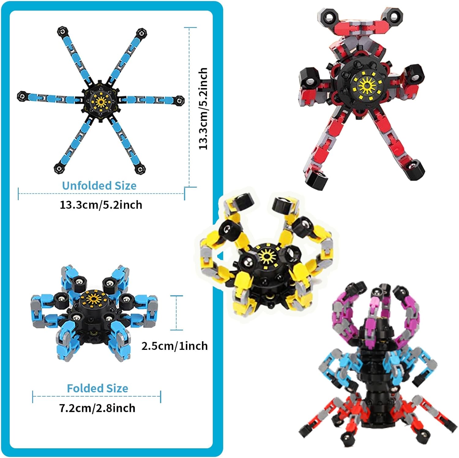 4Pcs Transformable Fidget Spinners for Kids&Adults, Deformable Chain DIY Robot Spinners Fingertip Stress Relief Sensory Fidget Toys for Kids, Fingertip Gyros Toy for ADHD Autism Gifts for Kids