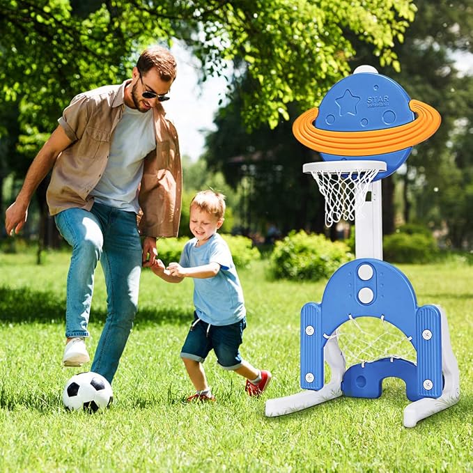 Costzon Kids Basketball Hoop, Toddler Sports Activity Center w/ 5 Adjustable Height Levels, Basketball Soccer Golf Game Set, Indoor Outdoor Basketball Hoop Set Gift for Baby Infant