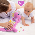 Baby Dino Plush Soft Stuffed Animal Toy for 0-3-6-12+ Months,Infant Musical Toy with Rattle,Squeaker,Sensory Crinkle,Teether & Textures,Toys for Christmas Baby Gift for Newborn Girl Boy (Purple)