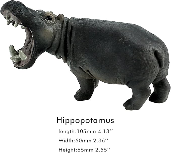 FUNSHOWCASE African Jungle Animals Toy Hippos Hippopotamus Figure Realistic Plastic Figurine Playset Lot 4-Piece