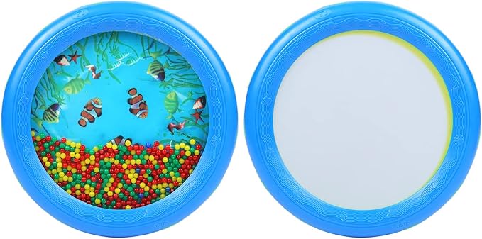 Musfunny Ocean Drum Wave Bead Drum Gentle Sea Sound Music Gift Musical Educational Sea Sound Drum Tool for Kid Child Baby (Blue)