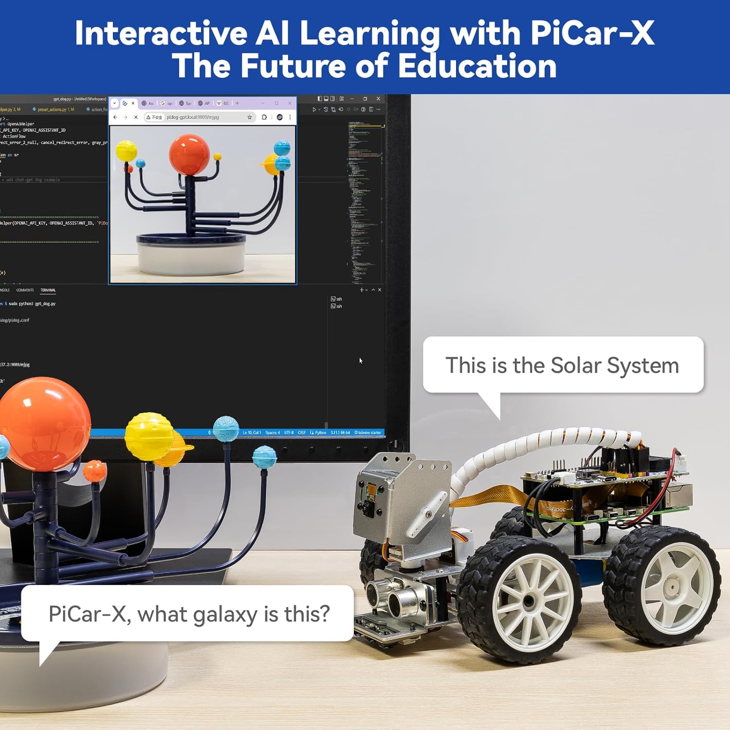 SunFounder PiCar-X AI Video Robot Car Kit for Raspberry Pi 5/4/3B+/3B, ChatGPT-4o Enabled with Video Recognition, Python, Scratch, Camera, Mic, Rechargeable Batterry (RPI NOT Included)