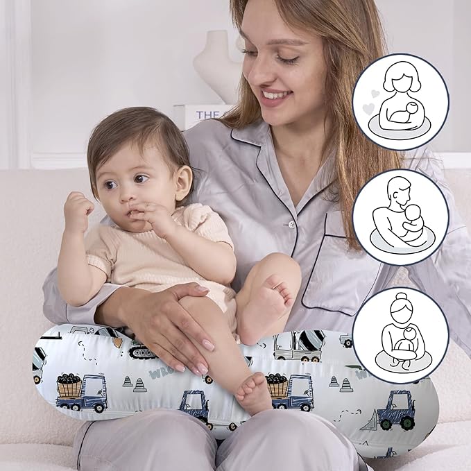 Little Grape Land Nursing Pillow,Upgraded Breast Feeding Pillow for Mom,Breastfeeding & Bottle Feeding for 0–20 Months, Soft Machine Washable Cover with Firm Breathable Filling, Tummy Time,Truck