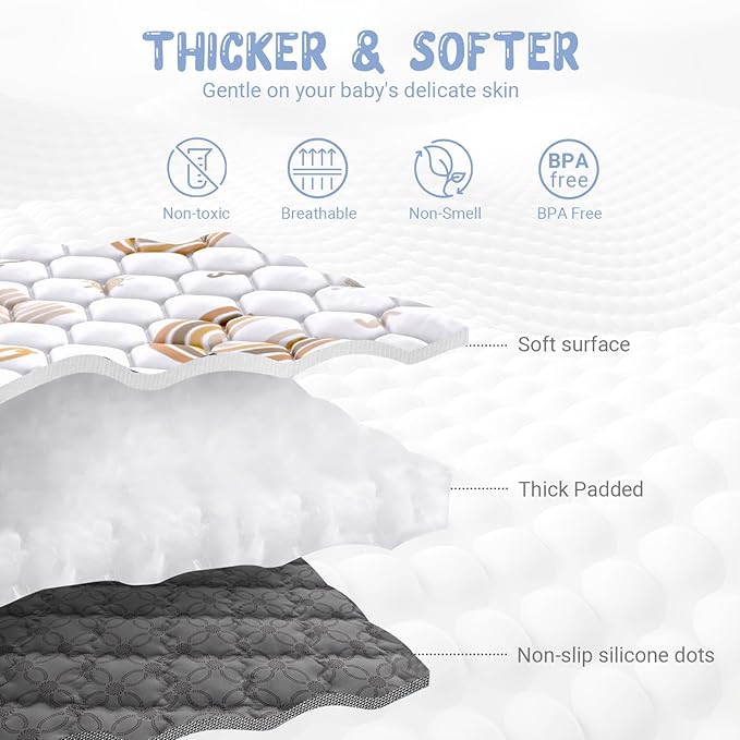 Boho Rainbow Baby Play Mat 50" X 50" Playpen Mat Thicken One-Piece Baby Crawling Mat Non-Slip Cushioned Baby Floor Mat Activity Playmats for Infants, Babies, Toddlers (50X50, Letters+Number)