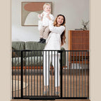 DEARBB Extra Wide Baby Gate Ultra Narrow Spacing 30.11-77.36" Pressure Mounted Double Lock Swing Auto Close Walk Through Metal Safety Pet Gate for Stairs and House Doorway Kitchen