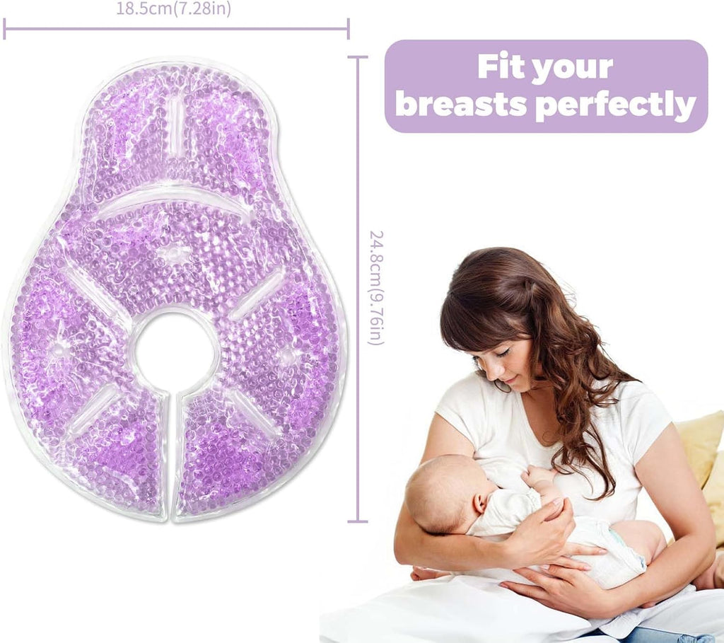 Breast Therapy Ice Packs, Hot and Cold Breast Pads, Breastfeeding Essentials Large Gel Bead Packs for Moms, 2 Pack (Purple, L)