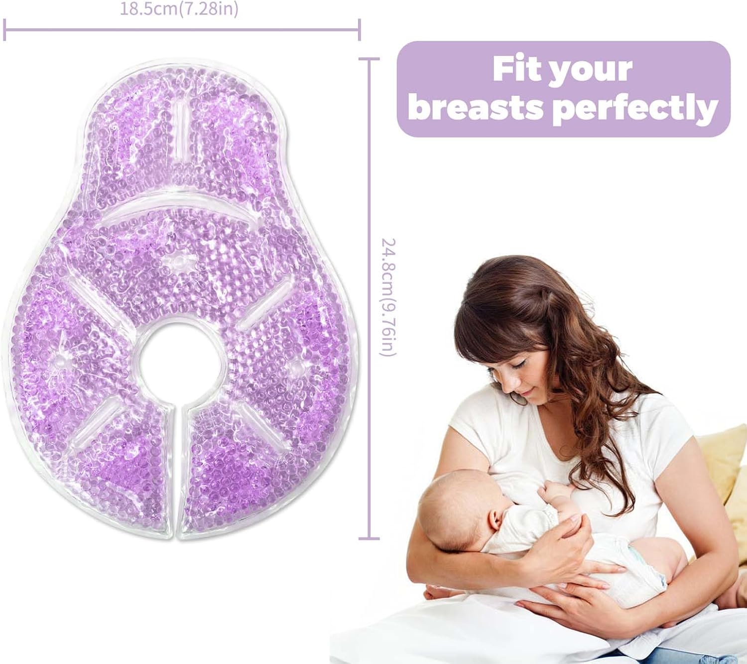 Breast Therapy Ice Packs, Hot and Cold Breast Pads, Breastfeeding Essentials Large Gel Bead Packs for Moms, 2 Pack (Purple, L)