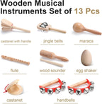 Chumia Toddler Musical Instruments Set 13 Pcs Montessori Wooden Percussion Instruments with Drum Preschool Educational Baby Early Learning Music Toys Set for Little Boys Girls Kids Children Gifts