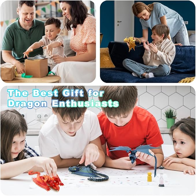 3D Printed Dragon with Wings, Fidget Dragon Toys, 3D Printed Animals, Flexible Articulated Winged Crystal Dragon Model,Home Office Decor Desktop Pet(Luminous White)