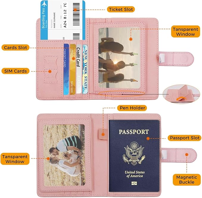 Melsbrinna Rfid Passport Holder for Travel women/Men, Cute Passport Wallet Rfid Blocking Card Slots, Rfid Passport Cover/CaseTravel Wallet, Passport Book Holder (1, LG PINK)