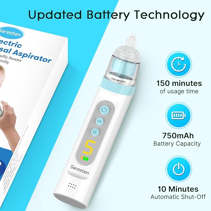 Nasal Aspirator for Baby,Rechargeable Nose Sucker for Baby,Baby Nasal Aspirator with 3 Silicone Tips,Adjustable Suction ,Waterproof Booger Sucker for Baby with Music and Light Function,Blue