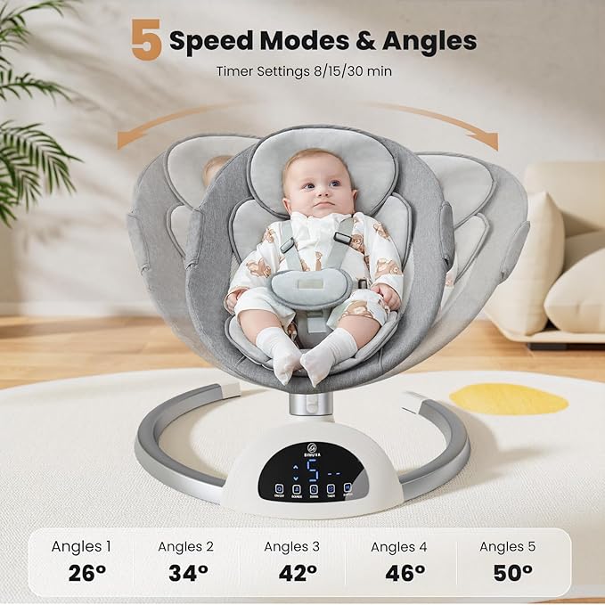 Electric Baby Swing and Portable Bluetooth Infants Swing with Music Speaker, 5 Sway Speeds, 3 Seat Positions, and Remote Control for Indoor Use Boy Girl