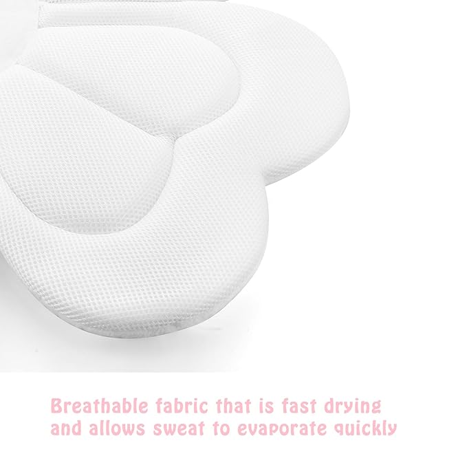 PandaEar Baby Bath Pad for Infant Newborn, Bath Baby Bath Seat to Toddler 0 to 6 Months and Up Soft Flower Petals for Sink Bathtub Essentials Shower Gift (Pink Heart)