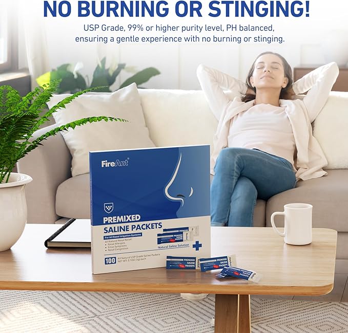 FireAnt 100 Saline Packets and 16 Pack Silicone Saline Pods Refills Set, Compatible with Navage Nasal Care — Includes 100 Count Salt Packets Sinus Rinse + 16 Reusable Salt Pads in Blue
