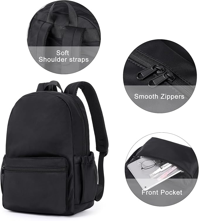 CLUCI Black Backpack for Women Men, Waterproof High School Bookbag, Lightweight Casual Travel Daypack, Classic Basic College Backpack, Middle School Bag for Teen Girls Boys Laptop Backpack