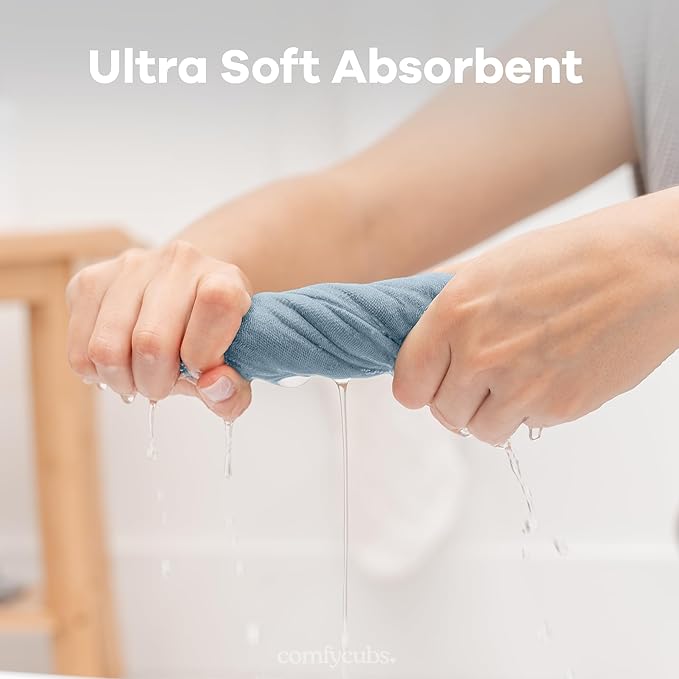 Comfy Cubs Muslin Baby Washcloths 6 Pack - Soft 6-Layer Cotton Wash Cloths for Sensitive Skin - 10"x10" Large, Gentle, Absorbent Infant Essentials for Newborn and Toddlers - Pacific Blue