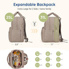 mommore Diaper Bag Expandable Large Baby Bag for 2 Kids/Twins with Wet&Dry Pocket, Travel Diaper Backpack for Mom Dad, Changing Pad, Luggage Strap