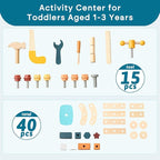 OESSUF 2-in-1 Wooden Baby Walker with 40 PCS Tool Toys – Baby Push Walker for 6-12 Months, Activity Center for Toddlers Aged 1-3 Years, Montessori Toy for Boys and Girls (Blue)