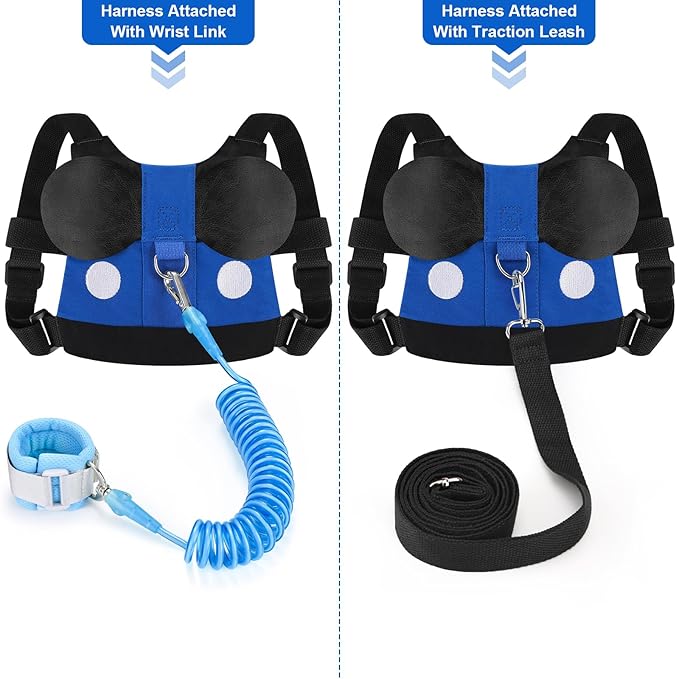 Accmor Toddler Harness Leash, Cute Kids Leash + Anti Lost Wrist Link, Adorable Baby Leash Child Walking Harness Wristband Assistant Strap Mini Belt Protector for Boys to Outdoor Travel (Blue)