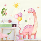 Large Pink Dinosaur Wall Decals Cartoon Dino Balloon Flower Wall Stickers Peel and Stick Wall Art Decor for Girls Baby Nursery Kids Bedroom Playroom Classroom Toddlers Wall Decor