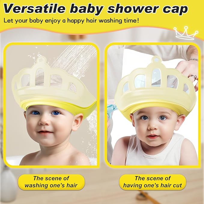 Baby Shower Cap Shield for Kids Visor Hat for Eye and Ear Protection Adjustable for 0-9 Years Old Children Cute Crown Shape Makes Baby Bath More Fun