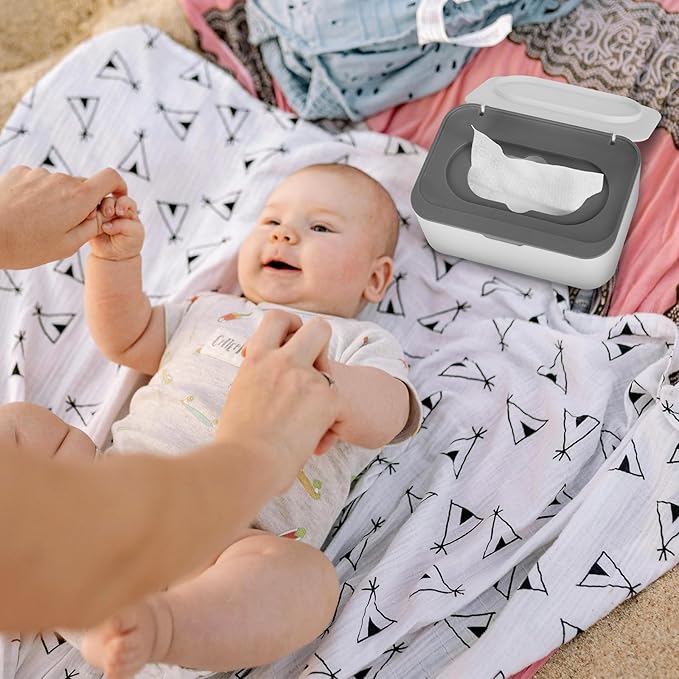 2 Pack Baby Wipes Dispenser, Wipes Case Baby Wipe Holder Keeps Wipes Fresh, Non-Slip, Easy Open & Close (2 Pack Gray)