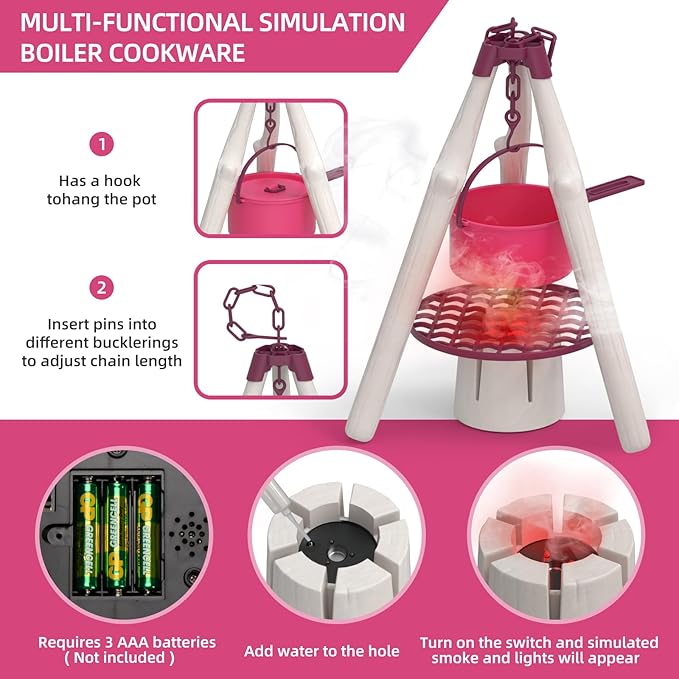 Kids Camping Set – an Outdoor Campfire Toy Set Featuring a Tent, Oil lamp, Stove, and More,Gift Idea for Girls Age 3+ Year Old Birthday Christmas