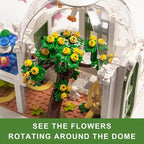 Botanical Garden Building Set, Flower Glass House Building Block Set with Luminous - 732 PCS Greenhouse Buiding Toy with Flowers Potted Plants Bunny Animals Model Xmas Gift for Adults Teens