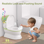 2-in-1 Toddler Potty Training Toilet - Larger Potty Chair & Detachable Training Seat for Boys & Girls Ages 1-3 with Flushing Sound, Wipes Storage, Toilet Paper Holder - Green