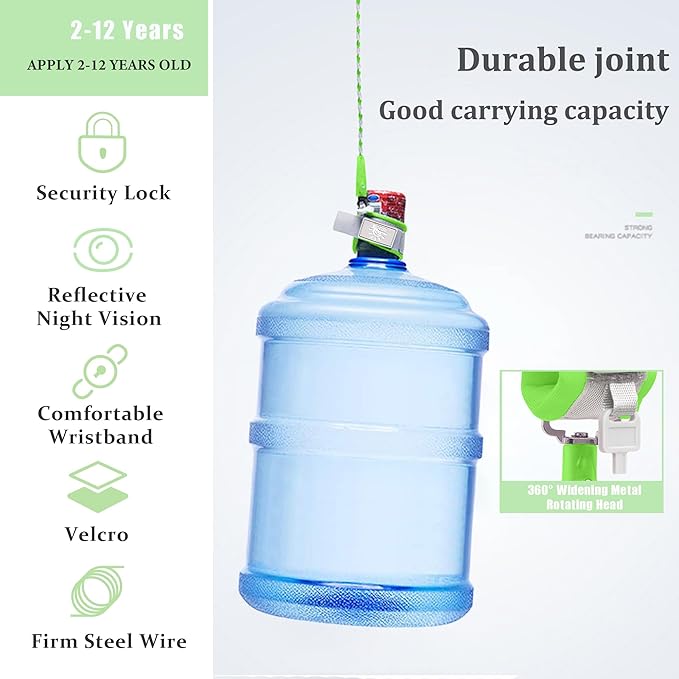 Toddler Harness Walking Leash- Child Anti Lost Wrist Link - Child Safety Harness - Upgrade with Reflective(6.5ft) - for Boys and Girls,Not Easy to Open Without Key (Green)