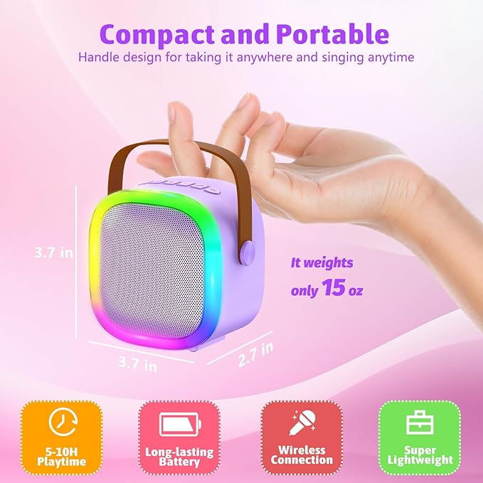 Karaoke Machine for Kids Adults, Portable Bluetooth Speaker with Wireless Microphone and LED Lights, Kids Toys Birthday Gifts for Girls and Boys Ages 4, 5, 6, 7, 8,9,10,11,12+ Years, Home Party