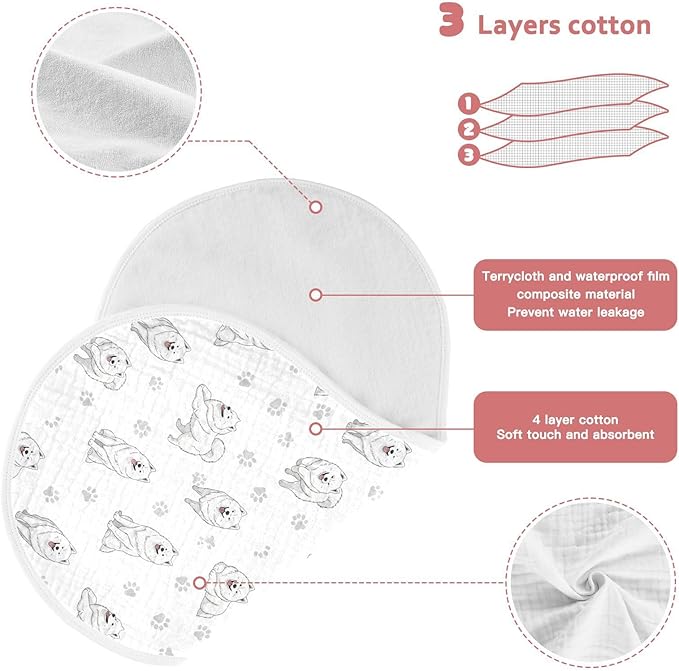 1 Pack Muslin Burp Cloths Samoyed Dogs White Cotton Baby Burp Cloths Extra Absorbent and Soft Spit Up Rags for Newborn Babies Boys Girls 22x11 Inch