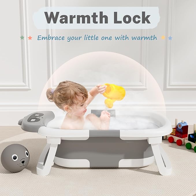 AVIDOR Baby Bathtub,Collapsible Bathtub for Newborn to Toddler,Durable Essential Infant Bath Tub,Portable Travel Baby Tub with Soft Bath Net,No-Slip Feet and Dinosaur Shaped (Grey)