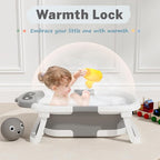 AVIDOR Baby Bathtub,Collapsible Bathtub for Newborn to Toddler,Durable Essential Infant Bath Tub,Portable Travel Baby Tub with Soft Bath Net,No-Slip Feet and Dinosaur Shaped (Grey)