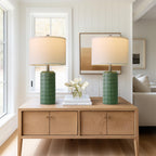 PoKat 23" Dark Green Ceramic Table Lamps Set of 2, Modern Table Lamps for Living Room, Farmhouse Lamps for Bedroom Night Stands, Traditional Nightstand Desk Decor Lamps