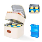PIIOSER Breast Milk Storage Cooler Bag with Ice Pack, Fits 4 Baby Bottles Up to 5 Ounce, Small Insulated Breastmilk Cooler Travel Bag with Handle Buckle for Nursing & Working Mom Daycare (Cream-XS-1