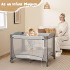 BABY JOY 4 in 1 Pack and Play, Portable Baby Playard with Bassinet & Diaper Changing Table, Infant Bassinet Baby Crib Activity Center with Toys & Oxford Bag from Newborn to Toddlers (Grey, Classic)