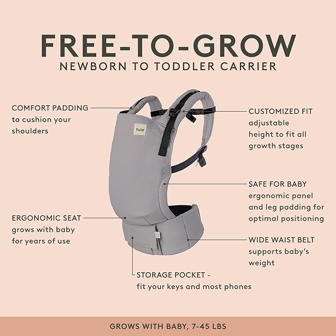 Baby Tula Cotton Free-to-Grow Baby Carrier - Adjustable, Comfortable, Newborn to Toddler Carrier - Ergonomic Fit for 7lbs to 45lbs - Back & Front Carry Options - Play (Yellow/Hearts)