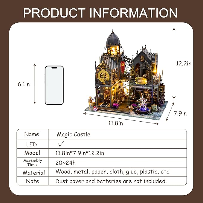 DIY Miniature Dollhouse Kit, Mini House Building Kit for Adults, Tiny House Making Kits with LED Light, Hobby Craft Christmas Decorations Birthday Gifts for Adults (Magic Castle)